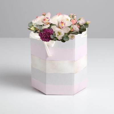 Коробка подарочная складная шестигранник «Полоски нежности», 17 х 14,8 х 19,5 см