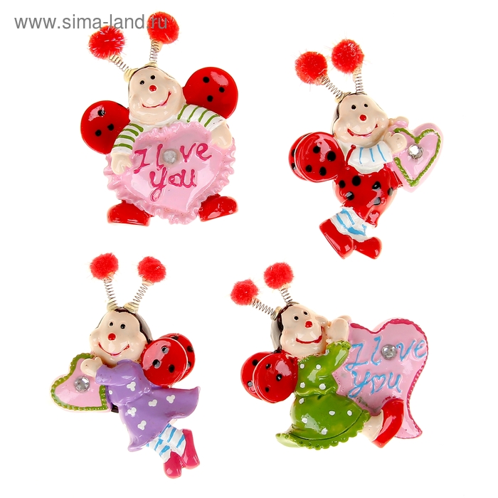 Магнит полистоун "Божья коровка в сердечком" МИКС - Фото 1