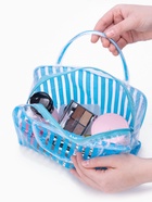 Косметичка - сумка на молнии для бассейна, с ручками, в полоску, голубая - Фото 2