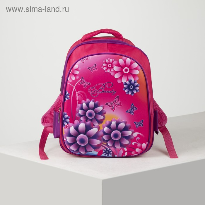 Рюкзак школьный, отдел на молнии, наружный карман, 2 боковые сетки, усиленная спинка, цвет розовый - Фото 1