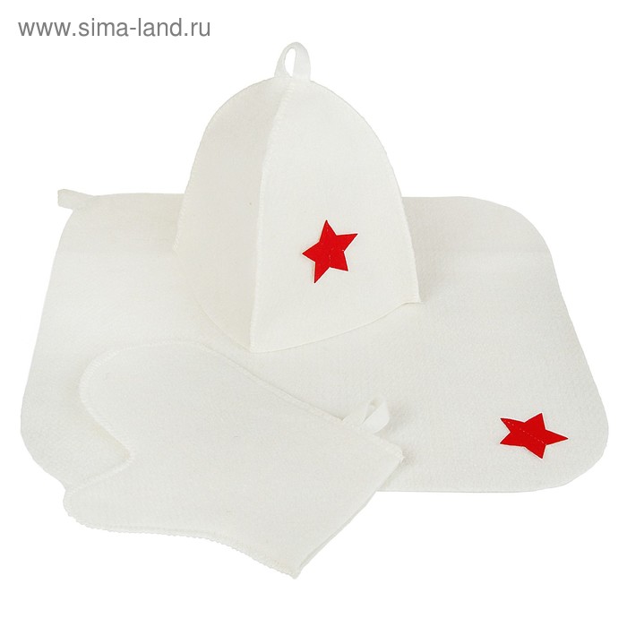 Набор банный "Подарочный со звездой" (шапка, рукавица, коврик), белый - Фото 1