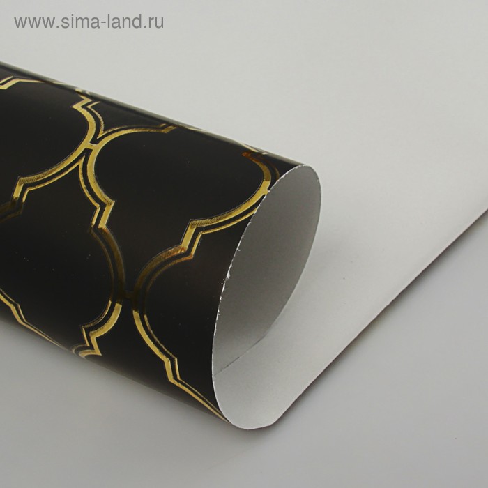 Бумага упаковочная металлизированная, чёрно-золотой, 0,5 х 5 м - Фото 1