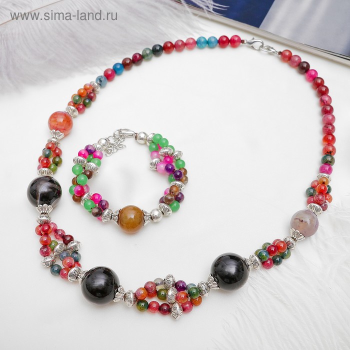 Набор 2 предмета: колье, браслет «Агат разноцветный» - Фото 1