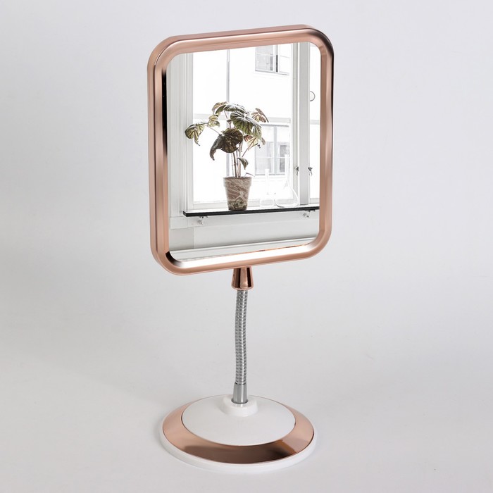 Зеркало настольное, на гибкой ножке, двустороннее, с увеличением, зеркальная поверхность 12,5 × 16 см, цвет медный/белый - Фото 1