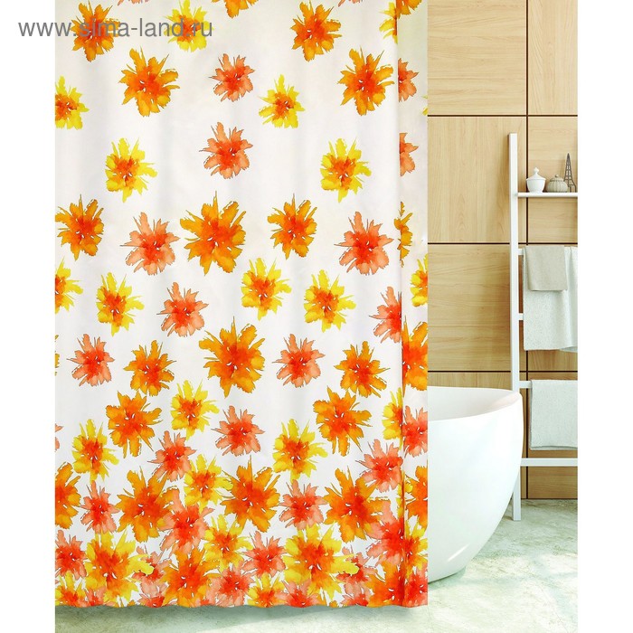 Штора для ванной BLAZE FLOWERS 180х180, цвет оранжевый - Фото 1