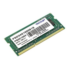 Память DDR3 4Gb 1600MHz Patriot PSD34G160081S RTL PC3-12800 CL11 SO-DIMM 204-pin