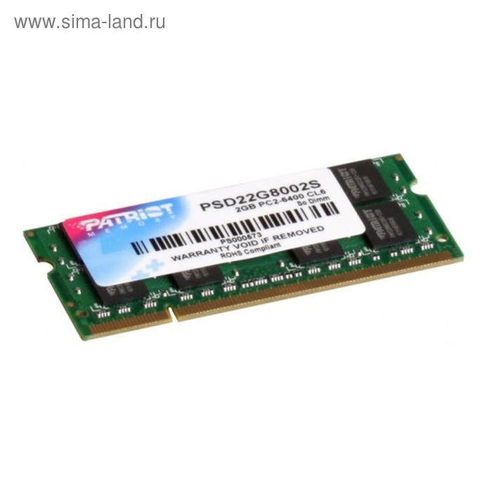 Память DDR2 2Gb 800MHz Patriot PSD22G8002S RTL PC2-6400 CL6 SO-DIMM 204-pin 1.8В - Фото 1