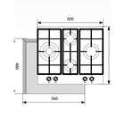 Варочная поверхность Lex GVG 643C BL, газовая, 4 конфорки, чугунные решетки, черное стекло - Фото 3