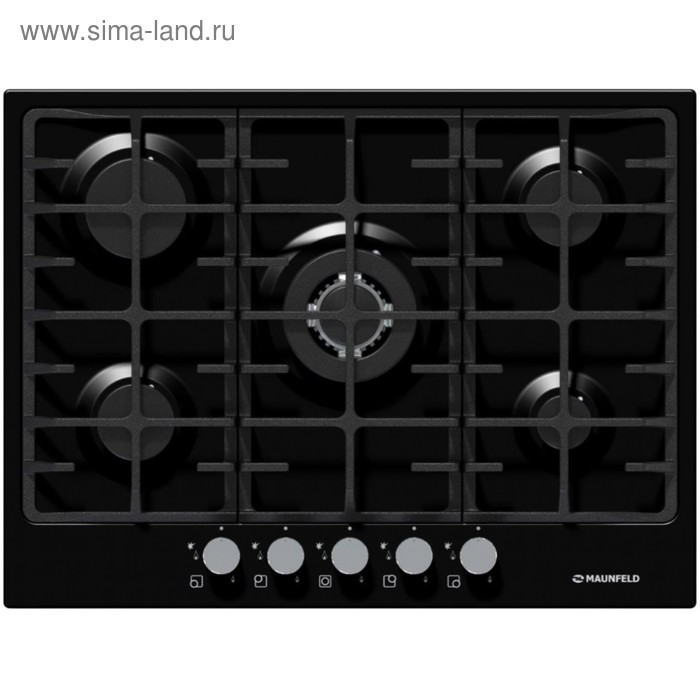 Варочная поверхность Maunfeld MGHE.75.78B, газовая, 5 конфорок, черный - Фото 1