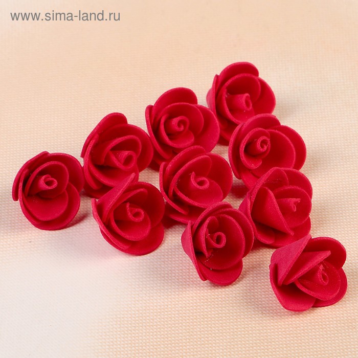 Набор цветов для  декора "Роза", из фоамирана, D=2 см, 10 шт, красный - Фото 1