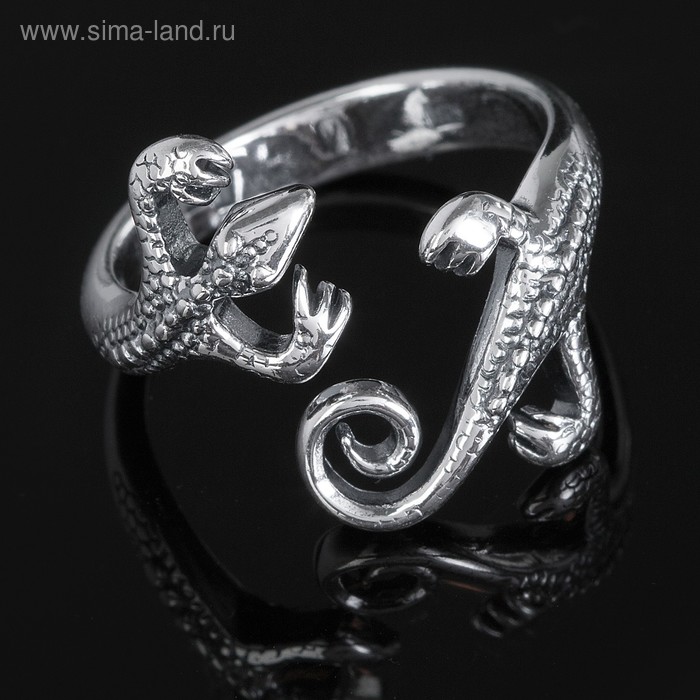 Кольцо "Геккон", безразмерное, цвет чернёное серебро - Фото 1