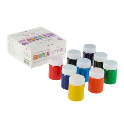 Краска по ткани (шелку), набор 9 цветов х 50 мл, ЗХК Decola "Батик" акриловая на водной основе, (4441449)