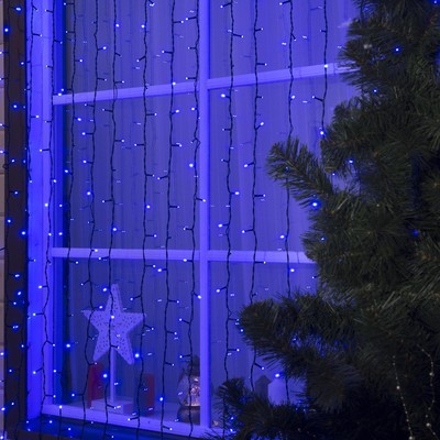 Гирлянда «Занавес» 2 × 3 м, IP44, УМС, тёмная нить, 760 LED, свечение синее, 220 В, УЦЕНКА