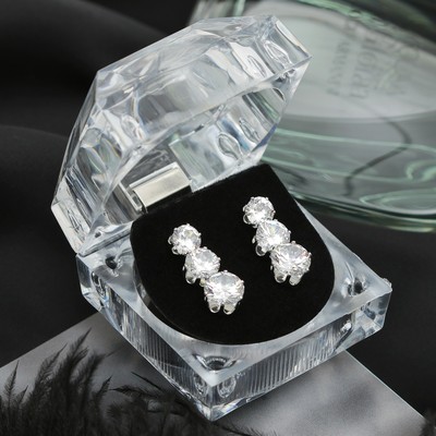 Пусеты 3 пары «Мерцание» циркон, круг, цвет белый в серебре