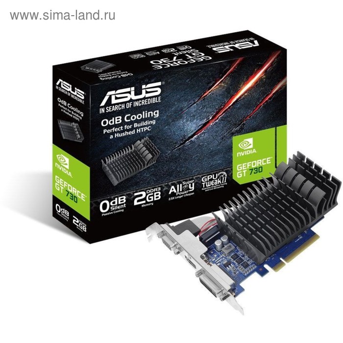 Видеокарта Asus GeForce GT 730 (GT730-SL-2G-BRK-V2) 2G, 64bit, GDDR3, 902/1600, Ret - Фото 1