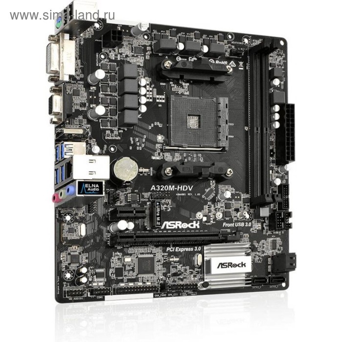 Материнская плата Asrock A320M-HDV, Soc-AM4, AMD A320, 2xDDR4, mATX, Ret - Фото 1