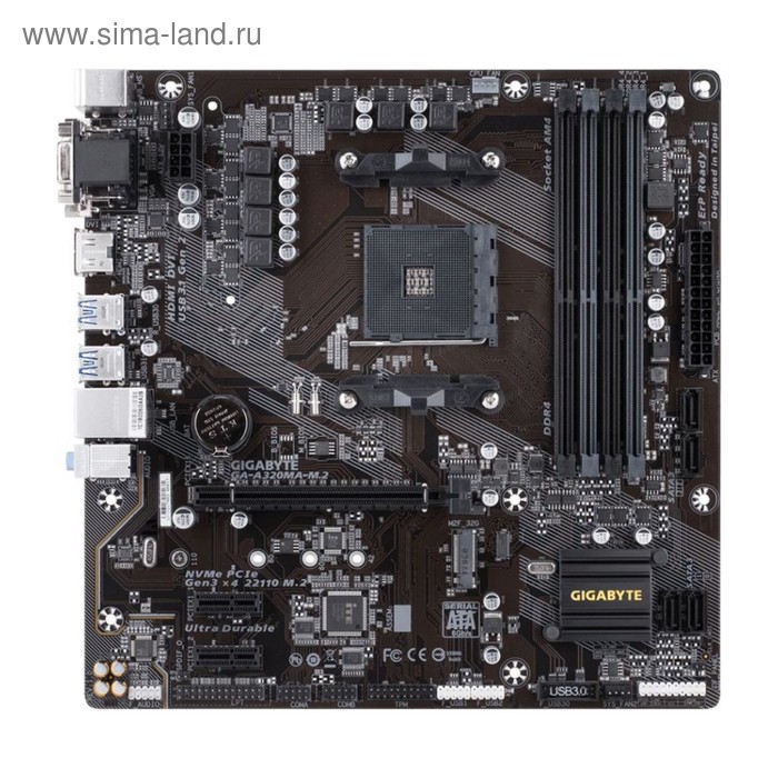 Материнская плата Gigabyte GA-A320MA-M.2, Soc-AM4, AMD A320, 4xDDR4, mATX, Ret - Фото 1