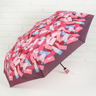 Зонт полуавтоматический «Абстракция», прорезиненная ручка, 3 сложения, 8 спиц, R = 50 см, цвет розовый - Фото 1