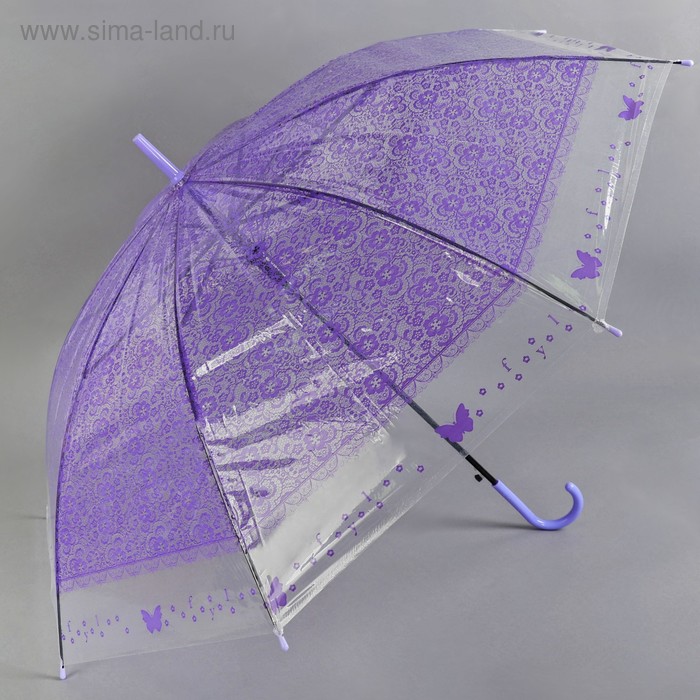 Зонт - трость полуавтоматический «Кружево», 8 спиц, R = 46 см, цвет фиолетовый - Фото 1