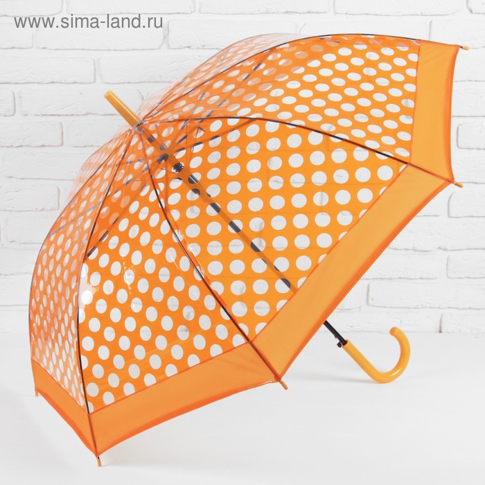 Зонт - трость полуавтоматический «Горошек», 8 спиц, R = 50 см, цвет оранжевый - Фото 1