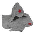 Набор банный "Подарочный со звездой" ("Буденовка", рукавица, коврик), серый - Фото 1
