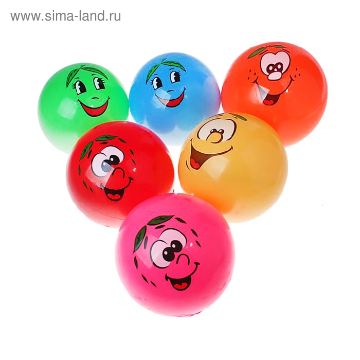 Мяч детский рожица d=22 см, 75 гр PVC в пак, цвета МИКС - Фото 1