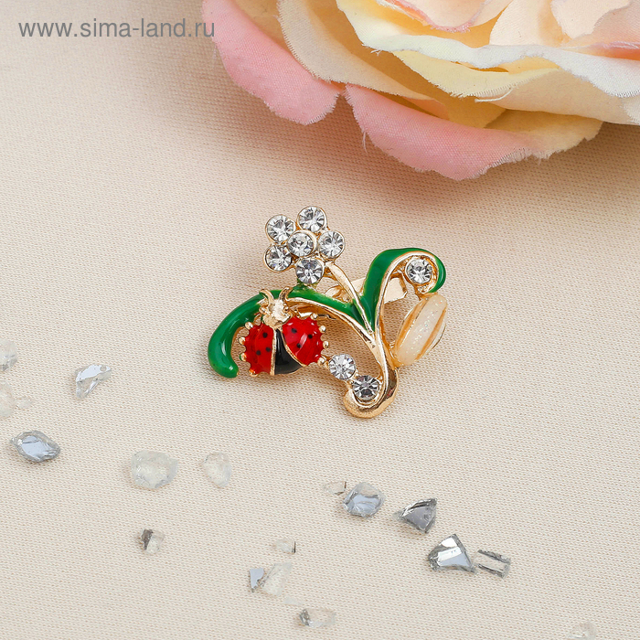 Брошь ассорти «Божьи коровки в цветах», цветная в золоте (неделимая фас.12шт, цена за шт) - Фото 1