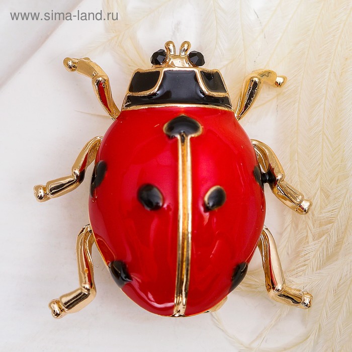 Брошь «Божья коровка» крупная, цвет красно-черный в золоте - Фото 1