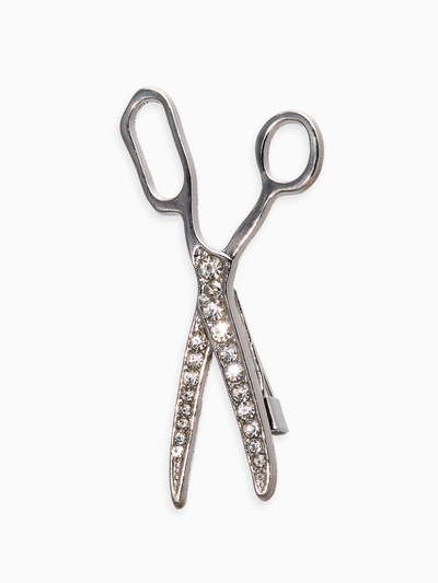 Брошь «Ножницы», белая в серебре