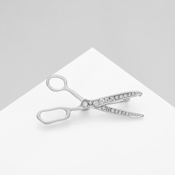 Брошь «Ножницы», белая в серебре - Фото 1