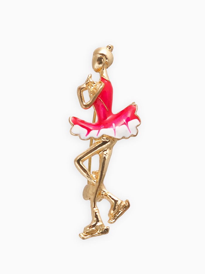 Брошь «Фигуристка», белая, малиновый в золоте - Фото 1