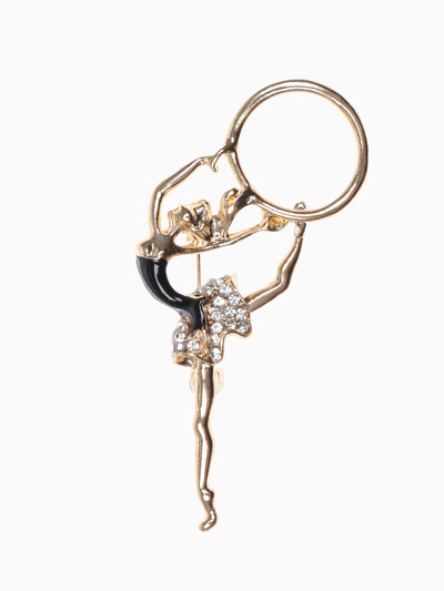 Брошь «Гимнастка» с хула-хупом, цвет чёрно-белый в золоте