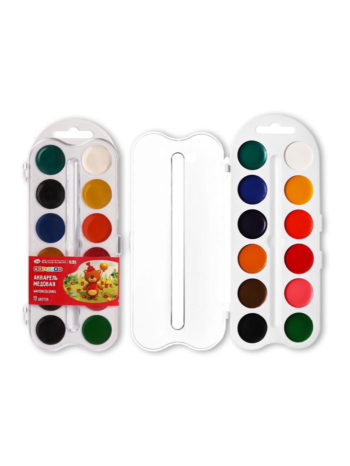 Акварель медовая «ЗХК. Цветик», 12 цветов, в пластиковой коробке, без кисти - Фото 1