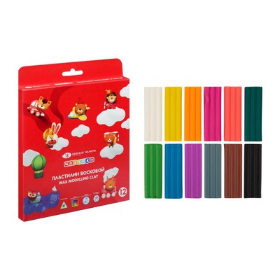 Пластилин мягкий (восковой) «ЗХК. Цветик», 12 цветов, 180 г, со стеком