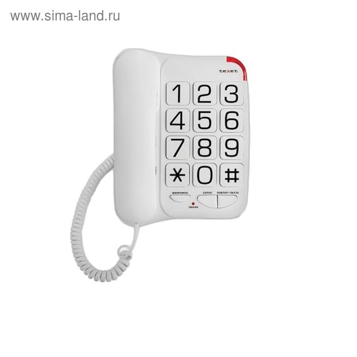 Телефон Texet TX 201, проводной, регулятор громкости, большие кнопки, белый - Фото 1