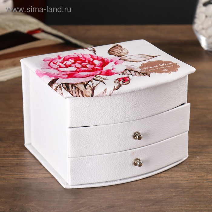 Шкатулка кожзам для украшений "Пионы" 14х12х10,5 см - Фото 1