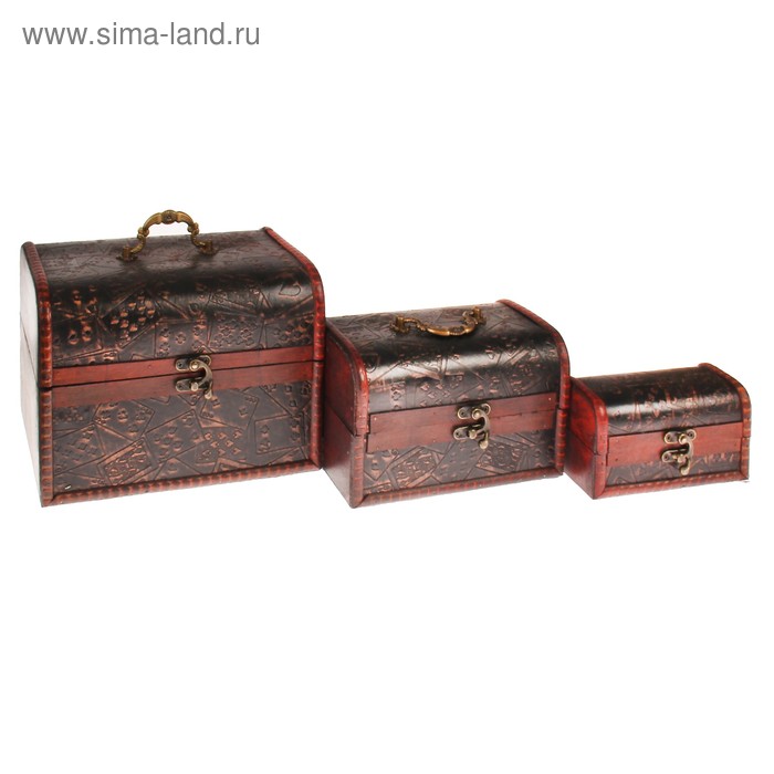 Шкатулка дерево сундучок "Игральные карты" набор 3 шт 8х14х6,5 11х18х12 15х22х16 см - Фото 1