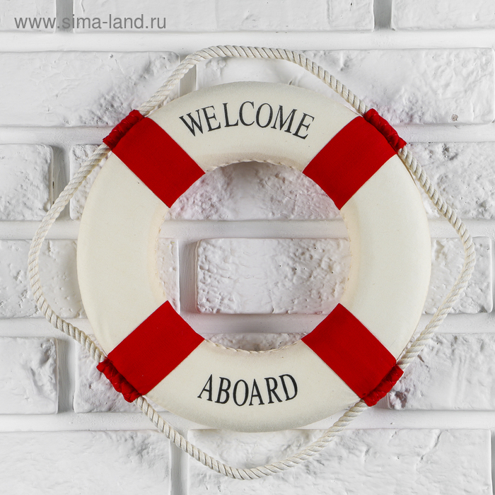Спасательный круг с бечевкой "welcome abroad", декор - крест, 4*26*26 см, МИКС - Фото 1