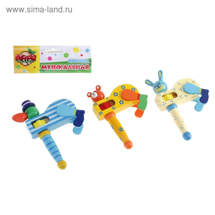 Игрушка музыкальная Трещотка матовая "Звери" микс, в пакете - Фото 1