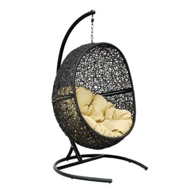 

Кресло подвесное Lunar Black, бежевая подушка, стойка