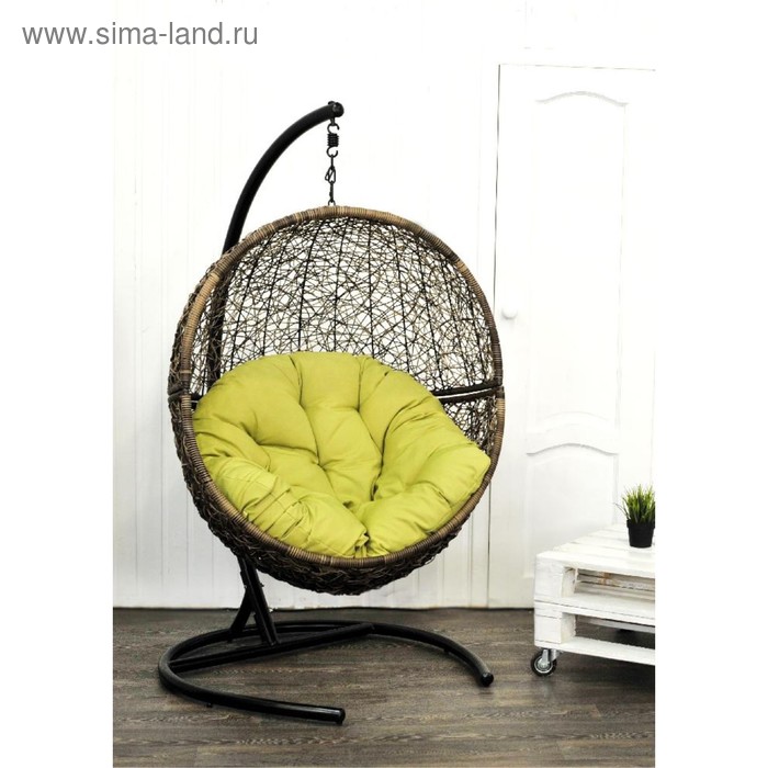 Кресло подвесное Lunar Coffee, зеленая подушка, стойка - Фото 1