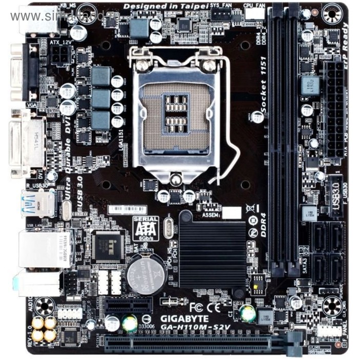 Материнская плата Gigabyte GA-H110M-S2V, Soc-1151, Intel H110, 2xDDR4, mATX, Ret - Фото 1