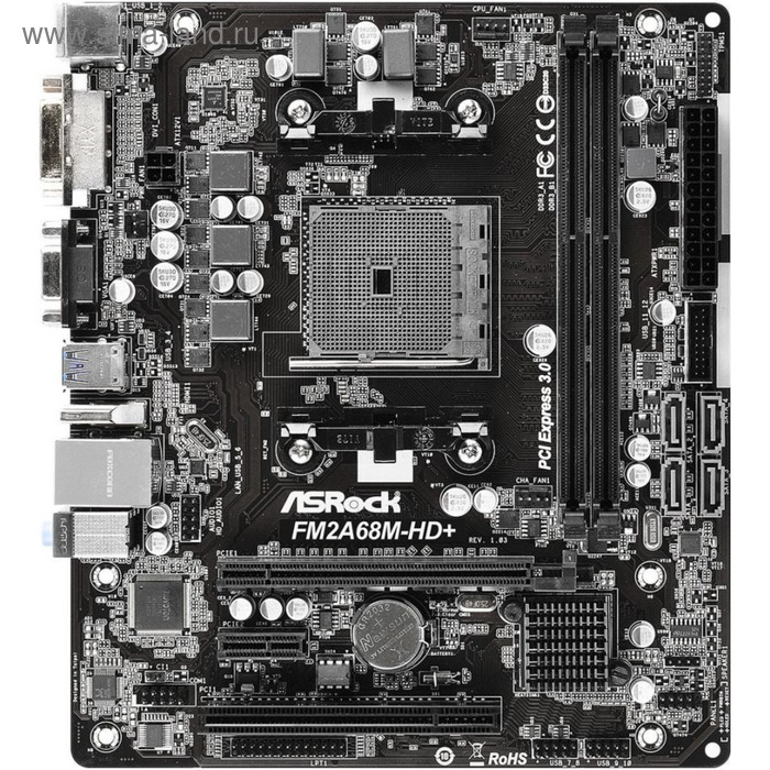 Материнская плата Asrock FM2A68M-HD+, Soc-FM2+, AMD A68H, 2xDDR3, mATX, Ret - Фото 1