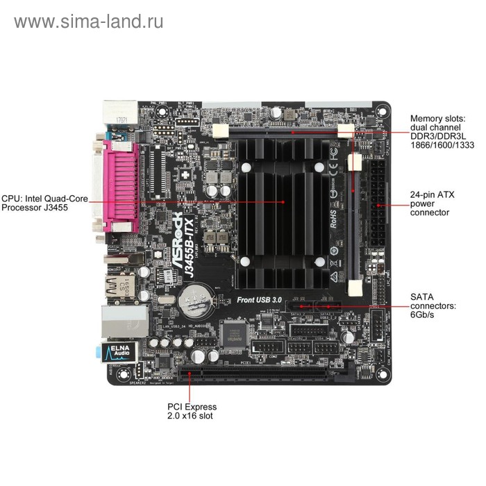 !Материнская плата Asrock J3455B-ITX, 2xDDR3, mini-ITX, Ret - Фото 1