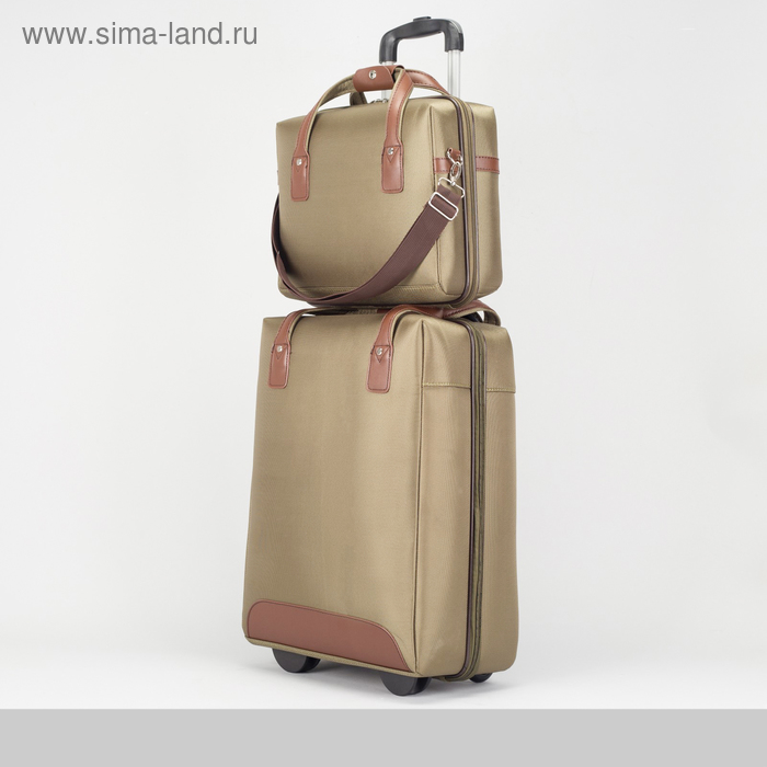 Чемодан 20" с сумкой, отдел на молнии, кодовый замок, 2 колеса, цвет зелёный - Фото 1