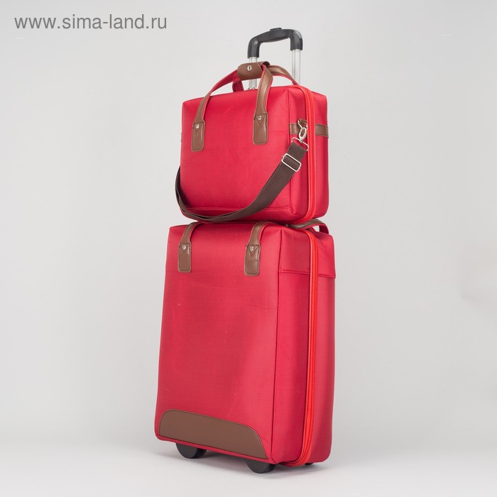 Чемодан 20" с сумкой, отдел на молнии, кодовый замок, 2 колеса, цвет бордовый - Фото 1