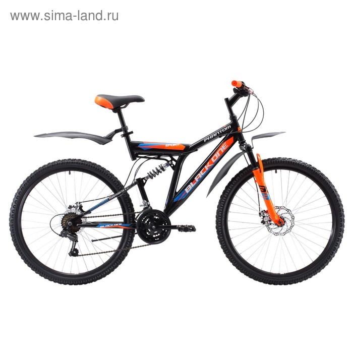 Велосипед 26" Black One Phantom FS D, 2018, цвет чёрный/оранжевый/голубой, размер 18" - Фото 1