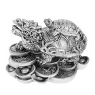 Нэцкэ полистоун серебро "Драконочерепаха с черепахой на монетах" 6х7,5х5,5 см - Фото 1