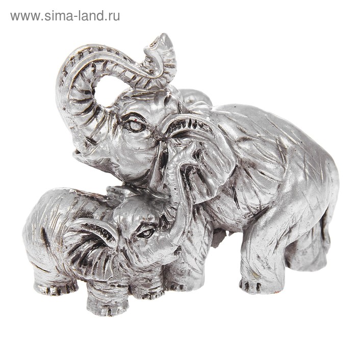 Нэцкэ полистоун серебро "Слон со слонёнком" 6х8,5х4,5 см - Фото 1