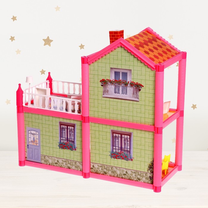 Пластиковый домик для кукол, двухэтажный, с аксессуарами - фото 1886143357